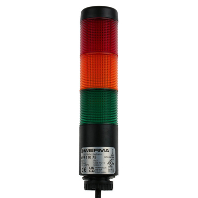 Werma Kompakt 37 Series Red/Green/Yellow Buzzer Signal Tower, 3 Lights, 24 V, Base Mount, Tube