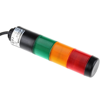 Werma Kompakt 37 Series Red/Green/Yellow Buzzer Signal Tower, 3 Lights, 24 V, Base Mount, Tube