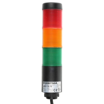 Werma Kompakt Series Red/Green/Yellow Signal Tower, 3 Lights, 24 V, Base Mount