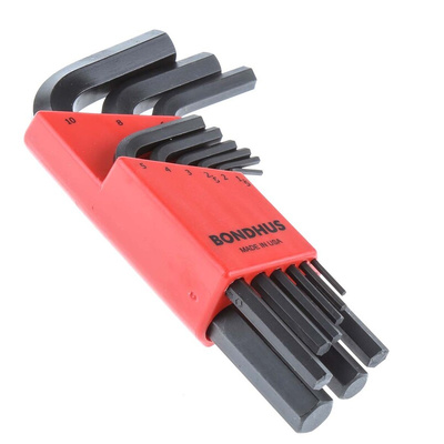 Bondhus 9 piece L Shape Metric Hex Key Set, 1.5 → 10mm