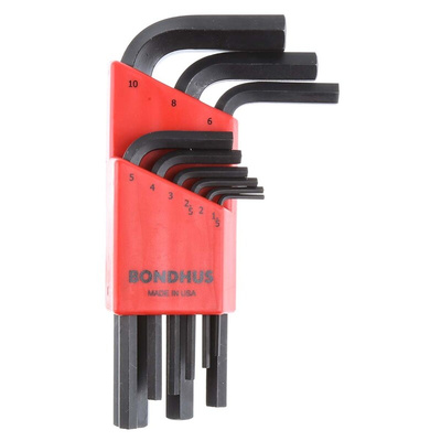 Bondhus 9 piece L Shape Metric Hex Key Set, 1.5 → 10mm