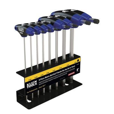 Klein Tools 8 piece T Shape Metric Hex Key Set, 2.5 mm, 2 mm, 3 mm, 4 mm, 5 mm, 6 mm, 8 mm, 10 mm