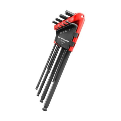 Facom 9 piece L Shape Metric Hex Key Set, 1.5 mm, 2.5 mm, 2 mm, 3 mm, 4 mm, 5 mm, 6 mm, 8 mm, 10 mm