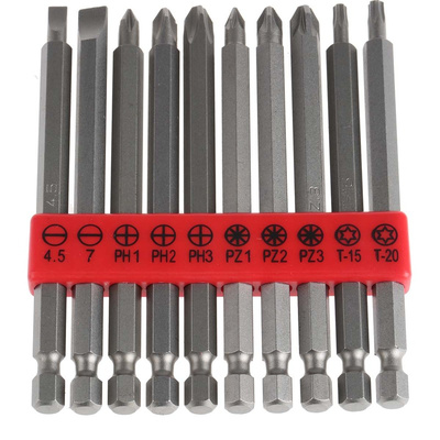 RS PRO Driver Bit Set 10 Pieces, Phillips, Pozidriv, Slotted, Torx