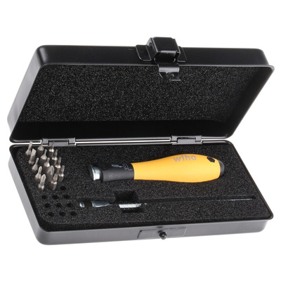 Wiha Tools Driver Bit Set 16 Pieces, Hexagon, Phillips, Slotted, Torx