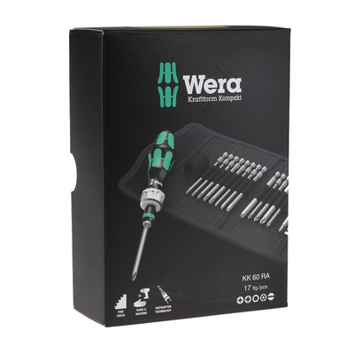 Wera Hexagon, Square, Torx Hexagon; Hex-Plus; Slotted; Pozidriv; Phillips; Torx Ratchet Screwdriver & Bit Set