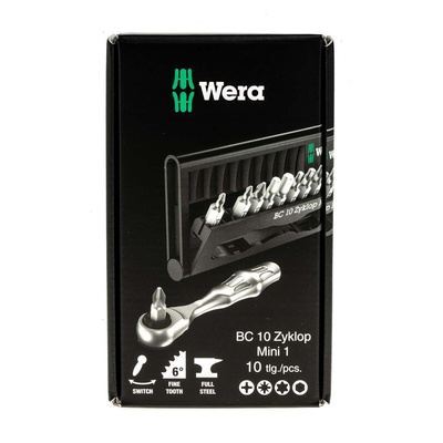 Wera 1/4 in Hexagon Phillips, Pozidriv, Slotted, Torx Ratchet Screwdriver, 87 mm length