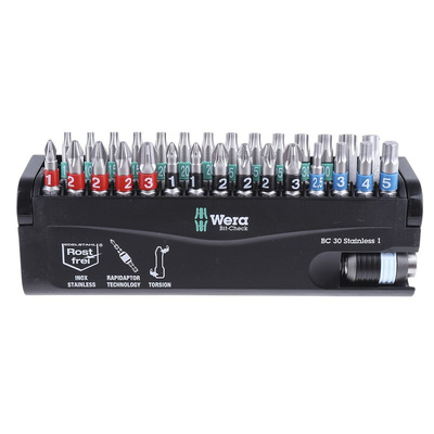 Wera Impact Bit Set 30 Pieces, Hexagon, Phillips, Pozidriv, Torx