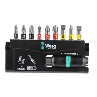 Wera Driver Bit Set 10 Pieces, Hexagon, Phillips, Pozidriv, Slotted