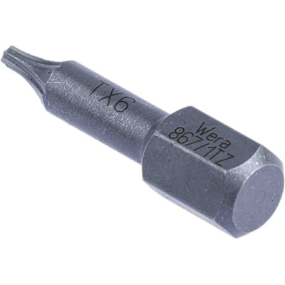 Wera Torx Screwdriver Bit, T6 Tip, 1/4 in Drive, 25 mm Overall