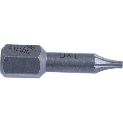 Wera Torx Screwdriver Bit, T6 Tip, 1/4 in Drive, 25 mm Overall