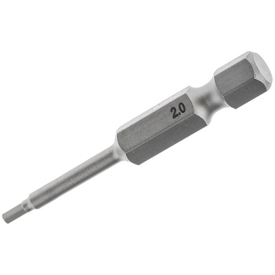 Wiha Hexagon Screwdriver Bit, 2 mm Tip, 50 mm Overall