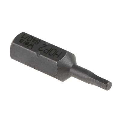Wera Hexagon Screwdriver Bit, 2 mm Tip, 1/4 in Drive, Hexagon Drive, 25 mm Overall