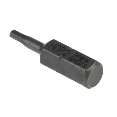 Wera Hexagon Screwdriver Bit, 2 mm Tip, 1/4 in Drive, Hexagon Drive, 25 mm Overall