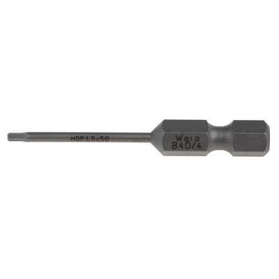 Wera Hexagon Screwdriver Bit, 1.5 mm Tip, 1/4 in Drive, Hexagon Drive, 50 mm Overall