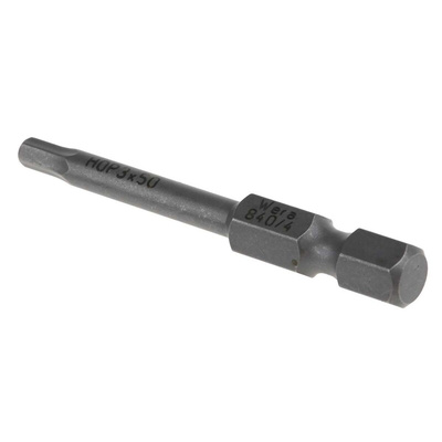 Wera Hexagon Screwdriver Bit, 3 mm Tip, 1/4 in Drive, Hex Drive, 50 mm Overall