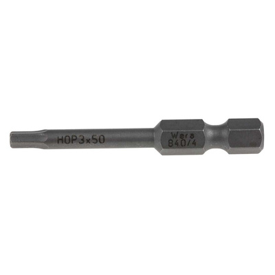 Wera Hexagon Screwdriver Bit, 3 mm Tip, 1/4 in Drive, Hex Drive, 50 mm Overall