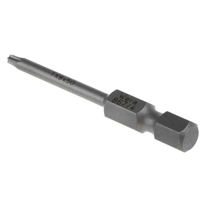 Wera Torx Screwdriver Bit, T8 Tip, 1/4 in Drive, Hexagon Drive, 50 mm Overall