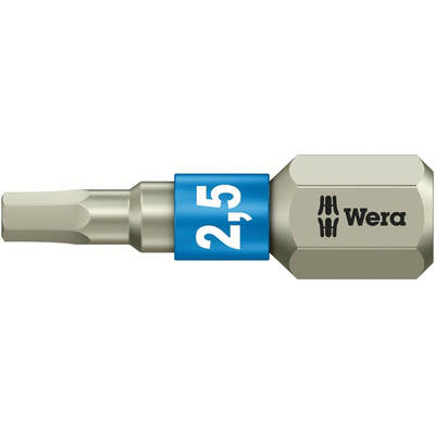 Wera Hexagon Screwdriver Bit, 2.5 mm Tip, 1/4 in Drive, Hexagon Drive, 25 mm Overall