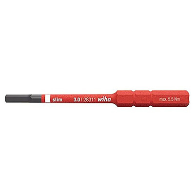 Wiha Hexagon Screwdriver Bit, 3 mm Tip, Hex Drive