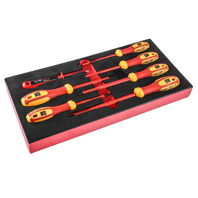 RS PRO Pozidriv; Slotted Insulated Screwdriver Set, 7-Piece