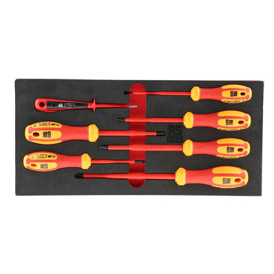RS PRO Pozidriv; Slotted Insulated Screwdriver Set, 7-Piece