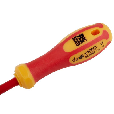 RS PRO Slotted Insulated Screwdriver, 3.5 x 0.6 mm Tip, 100 mm Blade, VDE/1000V, 190 mm Overall