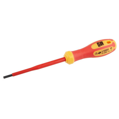 RS PRO Slotted Insulated Screwdriver, 3.5 x 0.6 mm Tip, 100 mm Blade, VDE/1000V, 190 mm Overall