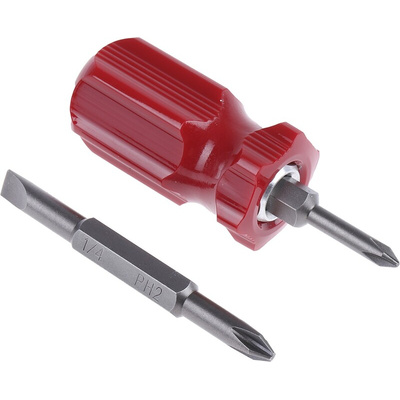 RS PRO Phillips, Slotted Stubby Screwdriver, 1/4 in, 3/16 in, PH1, PH2 Tip, 50 mm Blade, 75 mm Overall