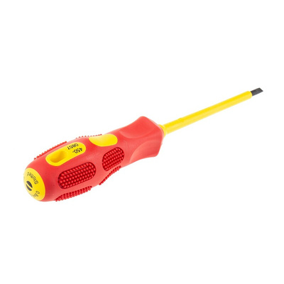 RS PRO Slotted Insulated Screwdriver, 4 mm Tip, 100 mm Blade, VDE/1000V, 200 mm Overall
