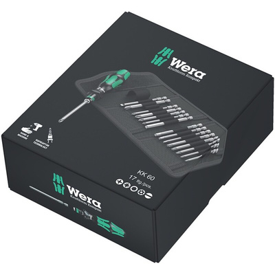 Wera Hexagon; Slotted; Pozidriv; Phillips; Torx; Torx BO Interchangeable Screwdriver Set, 17-Piece