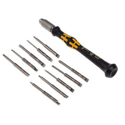 Wera Hexagon; Phillips; Slotted; Torx Interchangeable Precision Screwdriver Set, 11-Piece, ESD-Safe