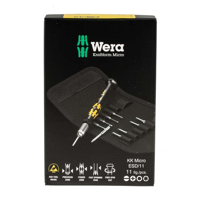 Wera Hexagon; Phillips; Slotted; Torx Interchangeable Precision Screwdriver Set, 11-Piece, ESD-Safe