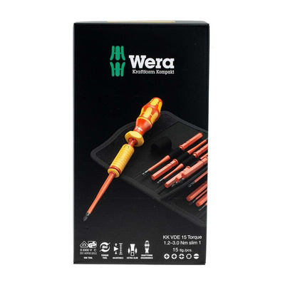 Wera Phillips; Pozidriv; Slotted; Torx Interchangeable Insulated Screwdriver Set, 15-Piece
