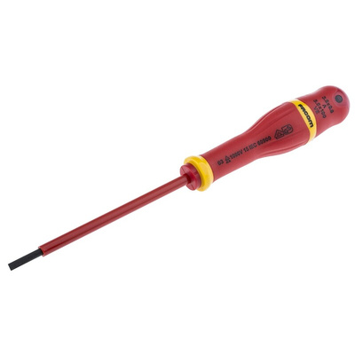 Facom Slotted Insulated Screwdriver, 3.5 x 0.6 mm Tip, 100 mm Blade, VDE/1000V, 204 mm Overall