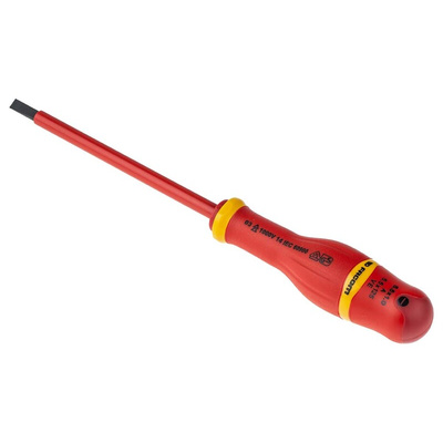 Facom Slotted Insulated Screwdriver, 5.5 x 1 mm Tip, 125 mm Blade, VDE/1000V, 235 mm Overall