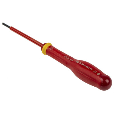 Facom Slotted Insulated Screwdriver, 2.5 x 0.4 mm Tip, 75 mm Blade, VDE/1000V, 178 mm Overall