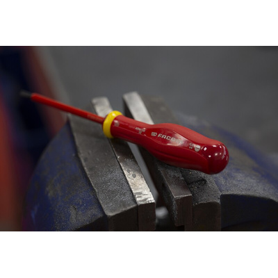 Facom Slotted Insulated Screwdriver, 4 x 0.8 mm Tip, 100 mm Blade, VDE/1000V, 210 mm Overall