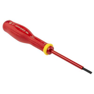 Facom Slotted Insulated Screwdriver, 3.5 x 0.6 mm Tip, 75 mm Blade, VDE/1000V, 179 mm Overall
