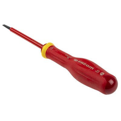 Facom Slotted Insulated Screwdriver, 3.5 x 0.6 mm Tip, 75 mm Blade, VDE/1000V, 179 mm Overall