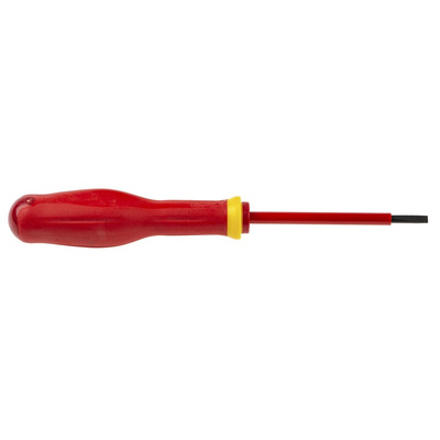 Facom Slotted Insulated Screwdriver, 3.5 x 0.6 mm Tip, 75 mm Blade, VDE/1000V, 179 mm Overall