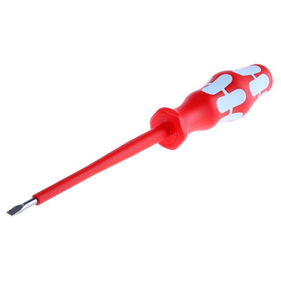 Wera Slotted Insulated Screwdriver, 3.5 x 0.6 mm Tip, 100 mm Blade, VDE/1000V, 161 mm Overall