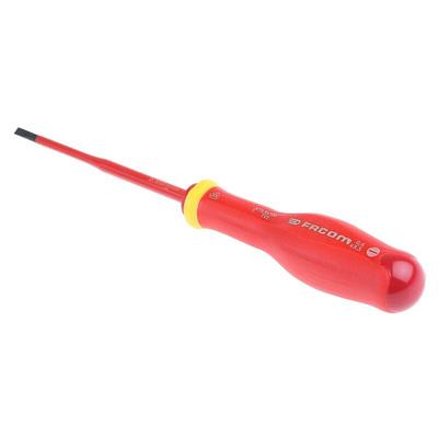 Facom Slotted Insulated Screwdriver, 3.5 mm Tip, 100 mm Blade, VDE/1000V, 204 mm Overall