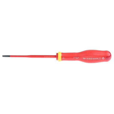 Facom Slotted Insulated Screwdriver, 3.5 mm Tip, 100 mm Blade, VDE/1000V, 204 mm Overall