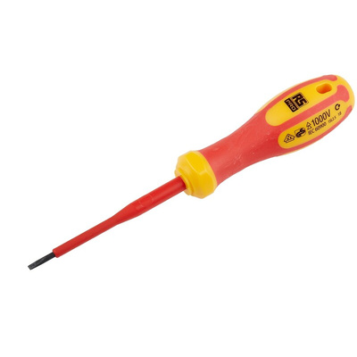 RS PRO Slotted Insulated Screwdriver, 2.5 x 0.4 mm Tip, 75 mm Blade, VDE/1000V, 165 mm Overall