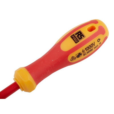 RS PRO Slotted Insulated Screwdriver, 3 x 0.5 mm Tip, 100 mm Blade, VDE/1000V, 190 mm Overall