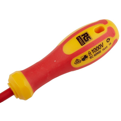 RS PRO Slotted Insulated Screwdriver, 4 x 0.8 mm Tip, 100 mm Blade, VDE/1000V, 200 mm Overall