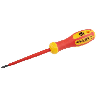RS PRO Slotted Insulated Screwdriver, 4 x 0.8 mm Tip, 100 mm Blade, VDE/1000V, 200 mm Overall
