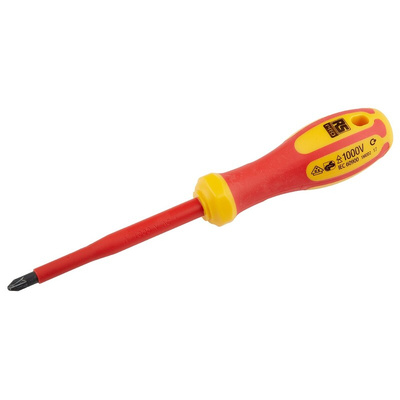RS PRO Pozidriv Insulated Screwdriver, PZ2 Tip, 80 mm Blade, VDE/1000V, 190 mm Overall