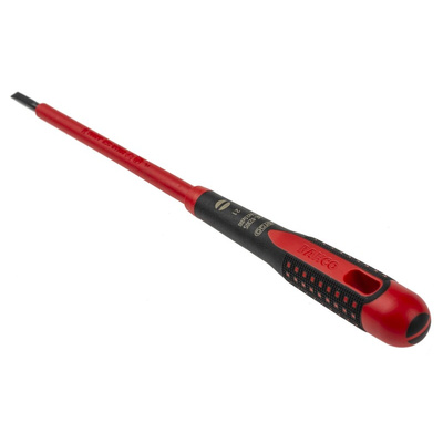Bahco Slotted Screwdriver, 3.5 x 0.6 mm Tip, 100 mm Blade, VDE/1000V, 222 mm Overall